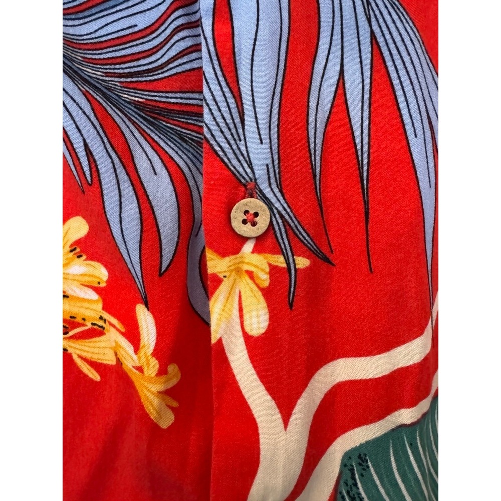 Alex Vando Premium Mens 2XL Red Tropical Floral Palm Leaf Short Sleeve Shirt - Picture 5 of 7